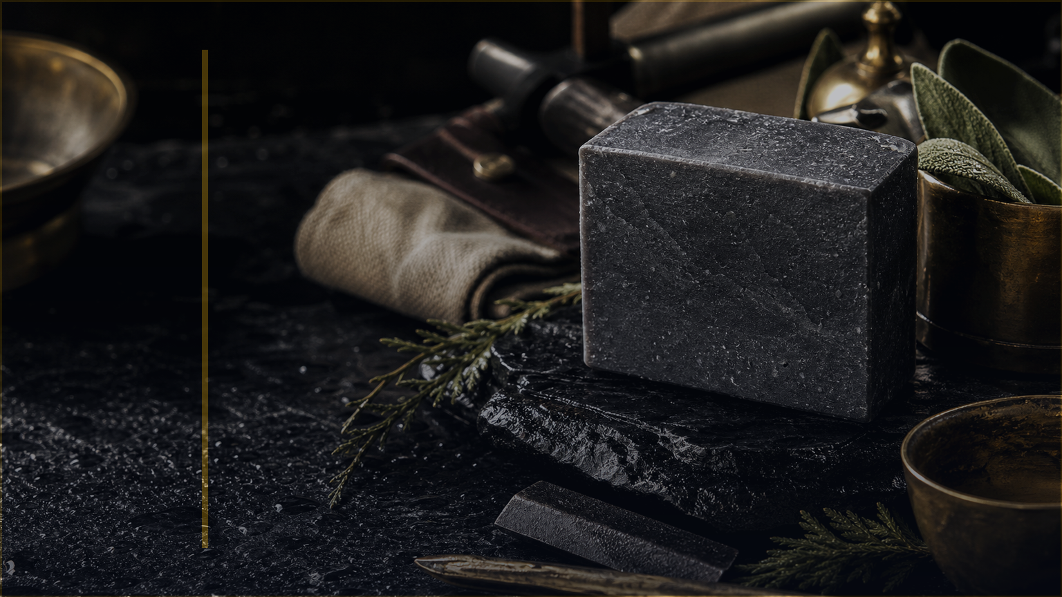 Photoreal Coldstone maker-bench lesson image for Texture Has a Job, showing fine and coarse exfoliant samples on black stone.