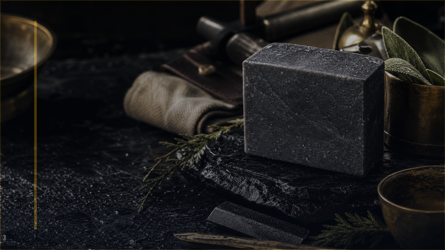 Photoreal Coldstone maker-bench lesson image for Batch Triage: Cosmetic, Salvageable, or Unsafe, showing gloves, goggles, scale, notebook, and test strips on dark stone.