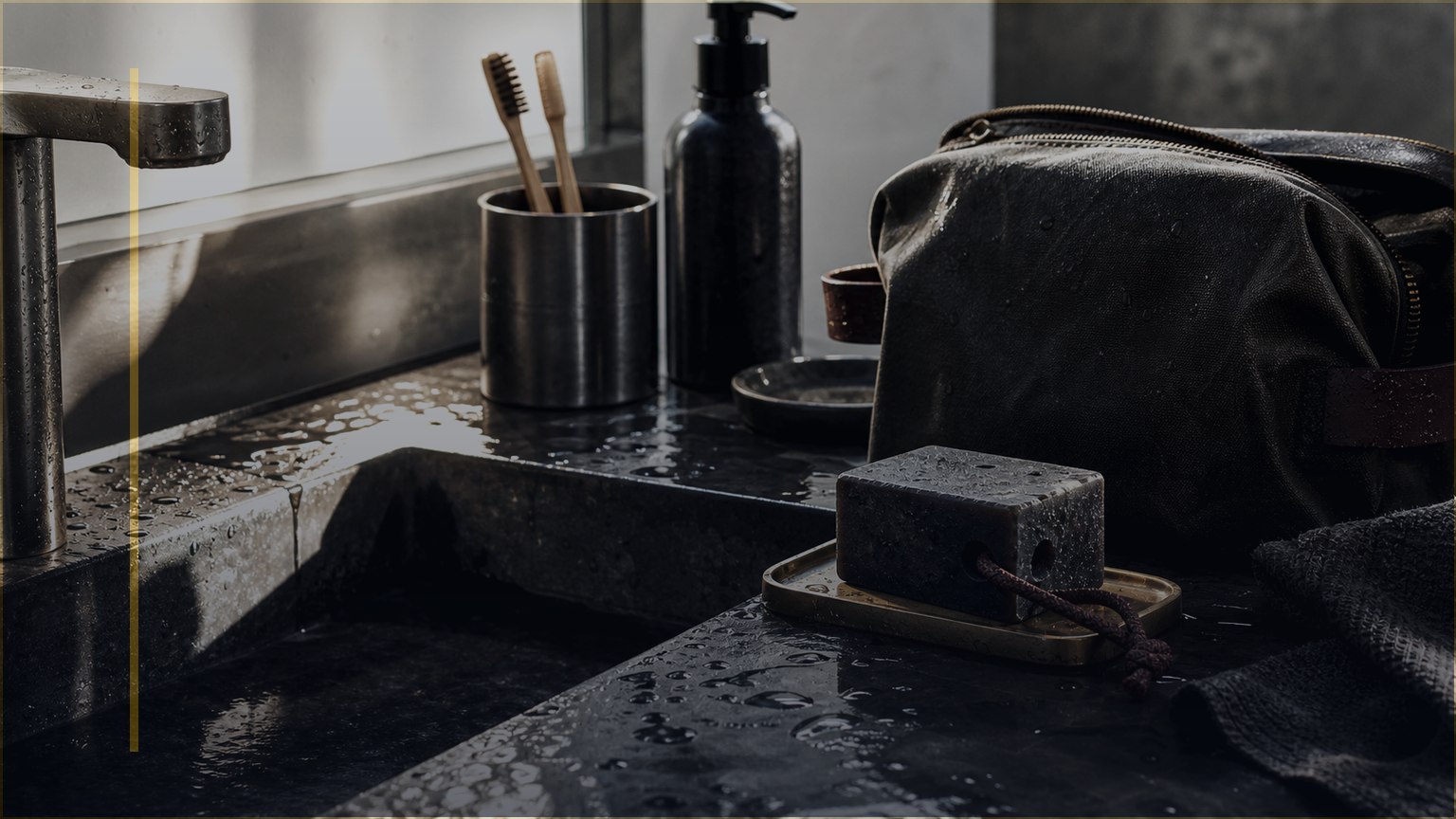 Photoreal Coldstone maker-bench lesson image for Specialty Readiness, showing foundation bench with oils, lye-safe tools, and PPE.
